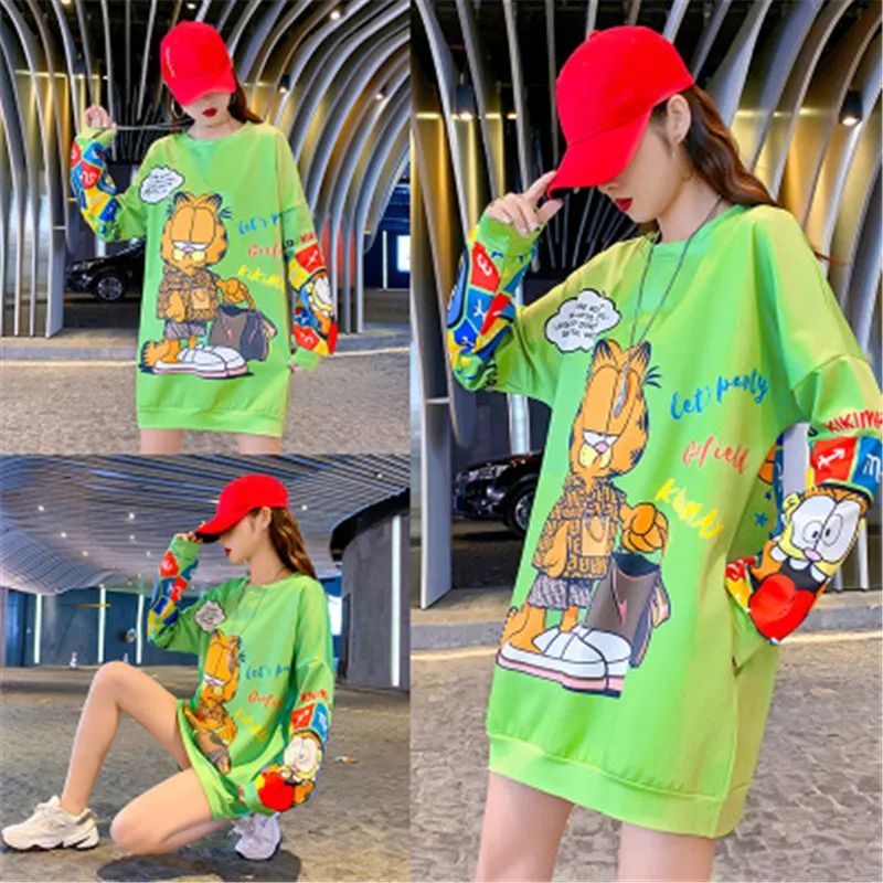 

2020 Fashion New Loose Version Tide Brand Avant-garde Printed Cotton Round Neck Cartoon Long-sleeved Sweater Women A0238