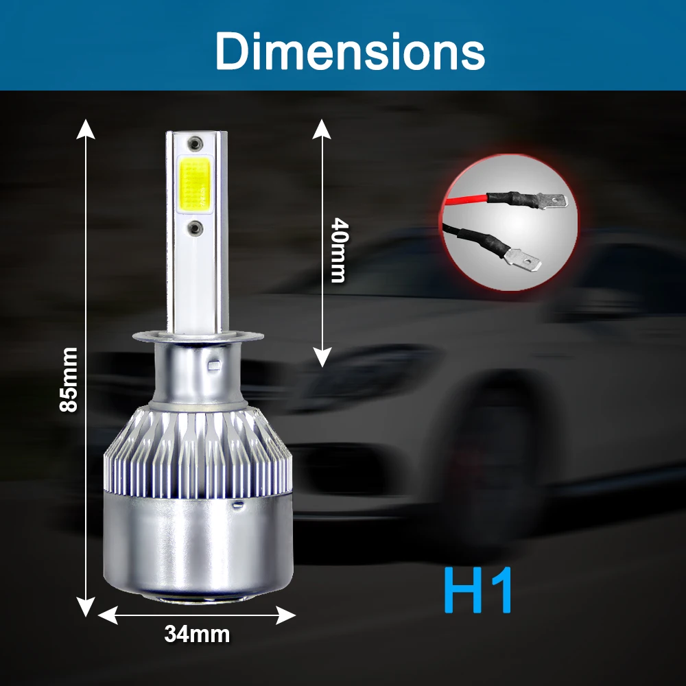 2Pcs C6 H1 H3 Led Headlight Bulbs H7 LED Car Lights H4 880 H11 HB3 9005 HB4 9006 H13 4300K 6000K 72W 8000LM Auto Headlamps images - 6