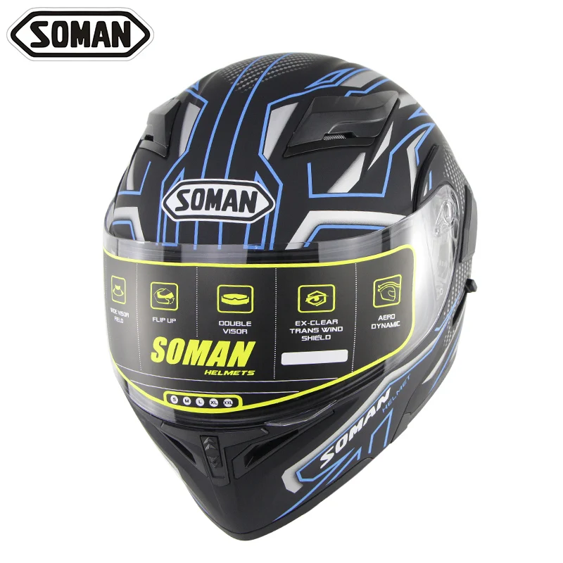 Мотоциклетный шлем Soman 955 откидной с двойными козырьками сертификация Casco DOT ECE22