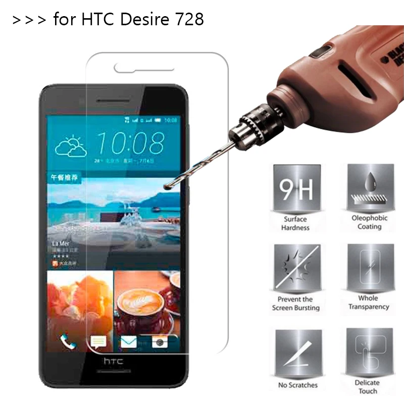 

2.5d 0.26mm tempered glass for htc desire 728 screen protector toughened protective film clear on for htc 728 glass guard cover