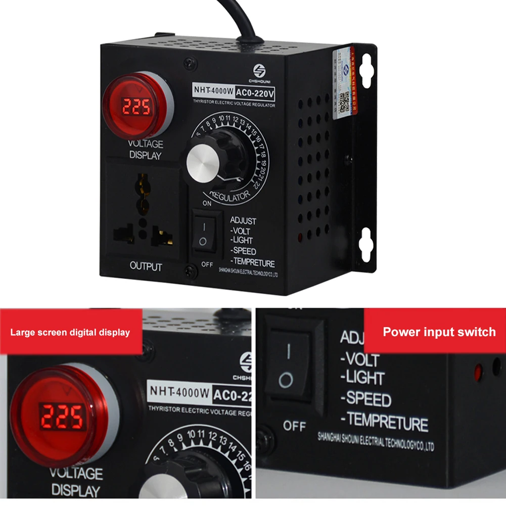 

4 in 1 SCR Voltage Regulator Durable Speed Temperature Light Volt Dimmer ​AC 220V 4000W Compact Variable Voltage Controller