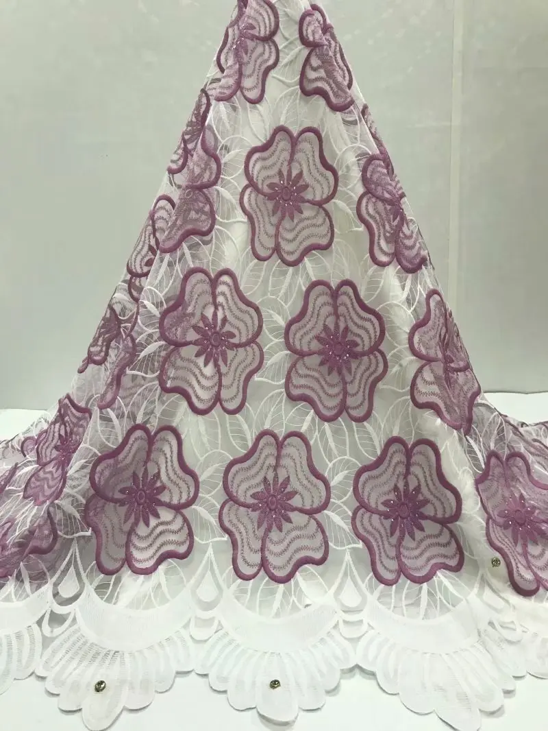 5 ярдов/шт водорастворимые фиолетовые африканские кружева ткань вышитые