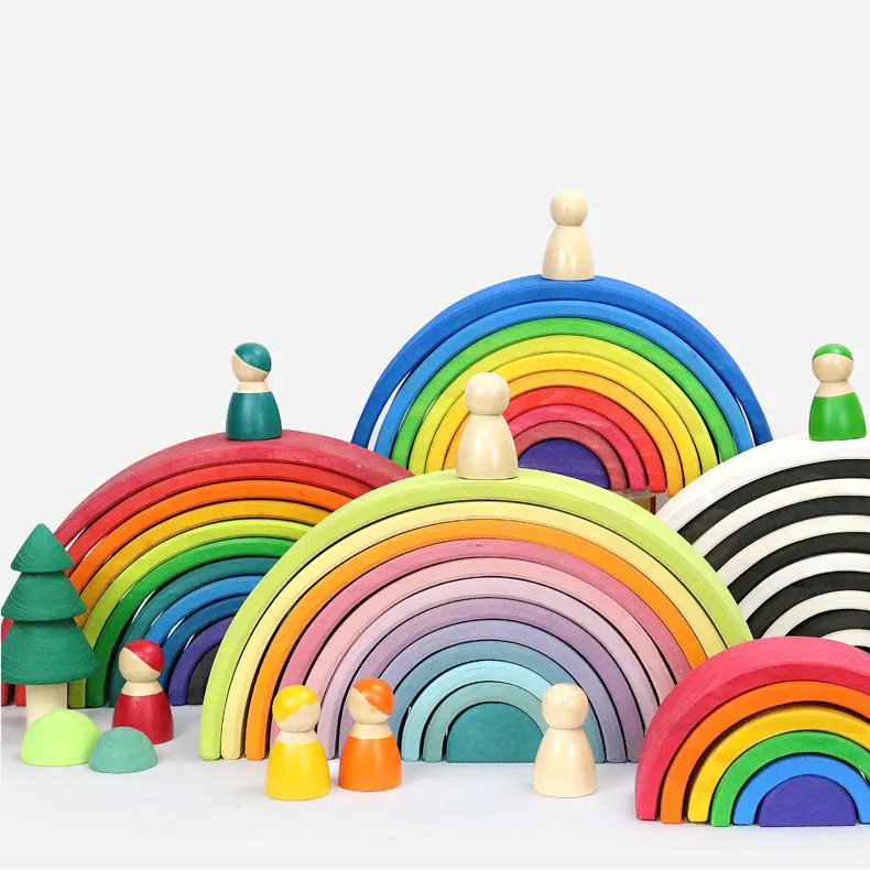 

Large Wooden Rainbow Blocks/Semicircle Building Blocks Baby Gift Pegdolls Geometric Wooden Toys For Kids Children Toddler