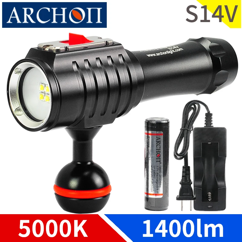 Ффонарь для дайвинга S14V, 1400 люмен, 5000K HD, 100 м