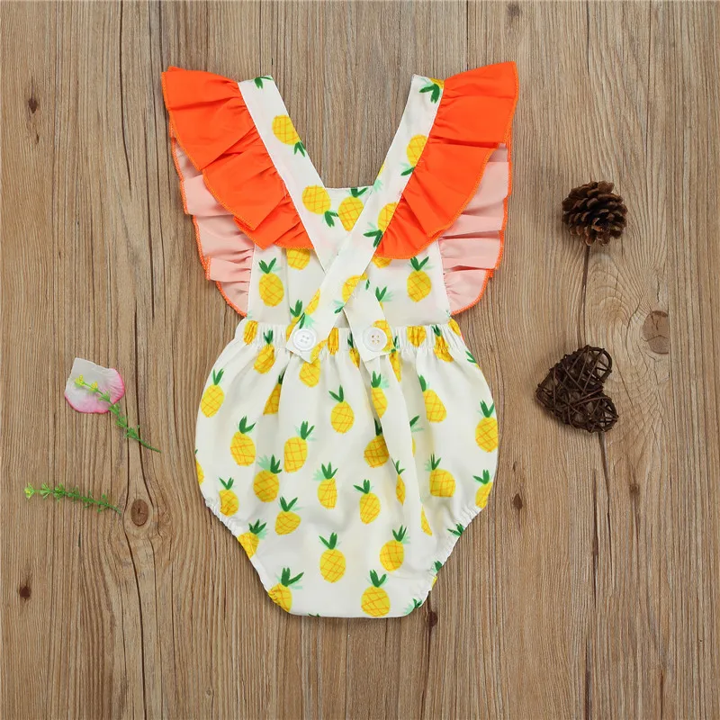 

Breathable Baby Girls Romper, Sweet Style Infant Summer Creative Strawberry/Pineapple Printing Fly Sleeve Jumpsuit