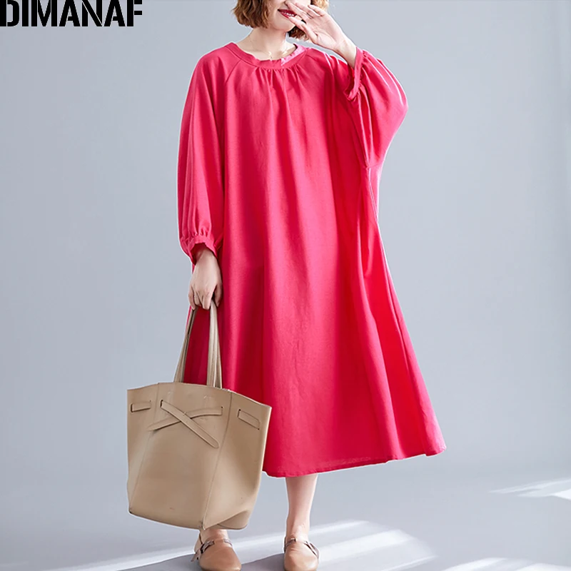 DIMANAF женское платье хлопок лен одноцветное для девушек Vestidos повседневное