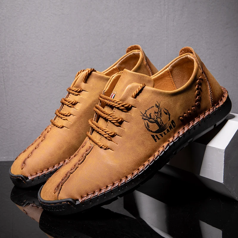 

New Men's Flats Outdoor Comfortable Anti Slip Hiking Shoes Fashion Men Leather Loafers Plus Size 48
