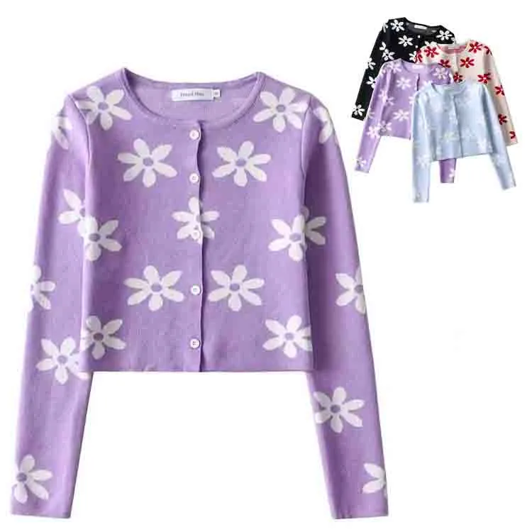 

Женский жаккардовый свитер Za, вязаный жаккардовый кардиган с цветочным принтом в Корейском стиле, Осень-зима 2021