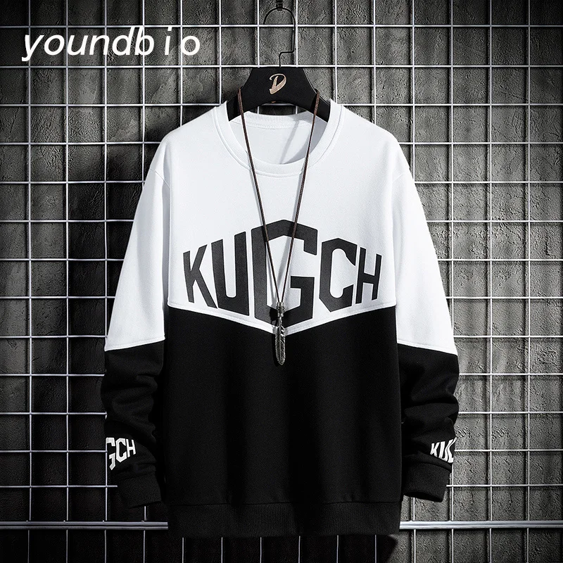 

New Men's Long Sleeve Pullover Streetwear Men Hip Hop Cotton Pullover Fashion Men Color Patchwork Top Blouse Hoodies ZT8501