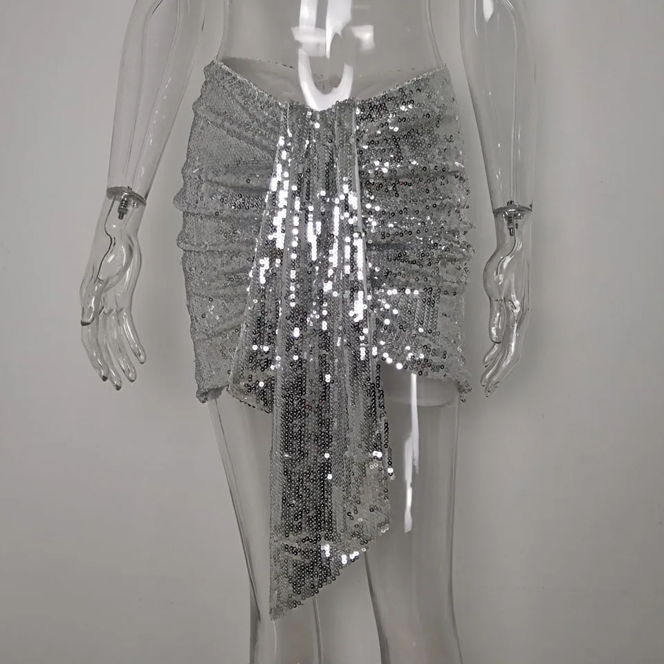 BI362Sliver VIKINII/пляжное мини-платье с блестками Юбки Женская пляжная одежда летняя с высокой талией пляжные платья женское вечернее платье разных цветов - Цвет: BI362Sliver