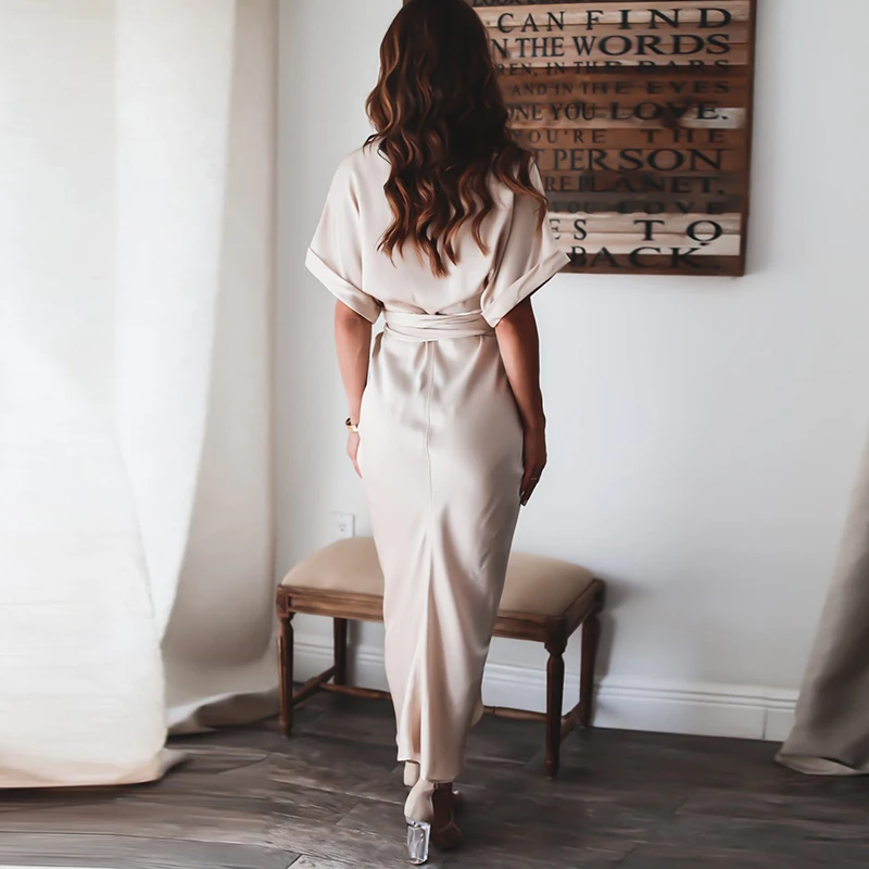 

Office Ladies Long Shirt Dress Women V Neck Solid Color Fashion A-Line Fold Bodycon Dresses Casual Female Vestidos 2021 Summer