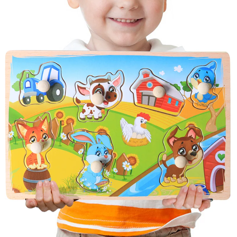 Экологичный Деревянный мультяшный пазл с буквами животных Детский для раннего
