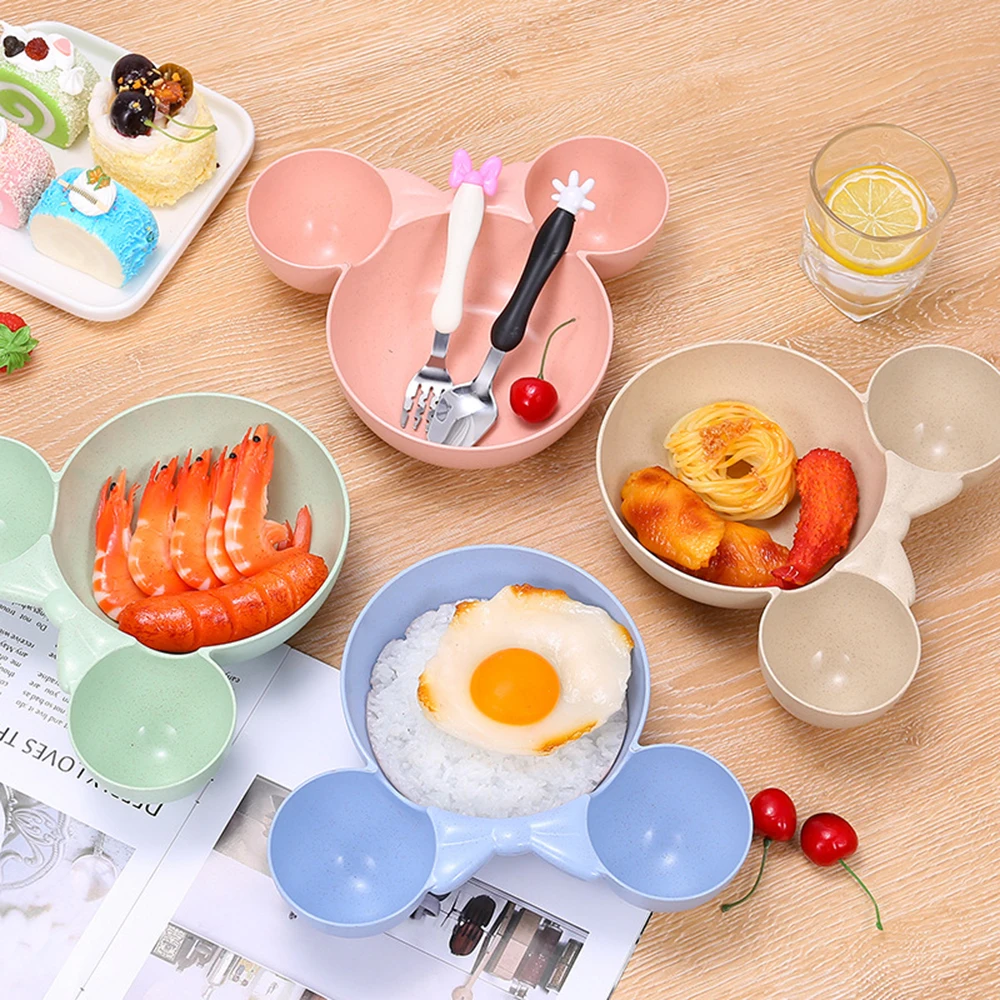 

Kid Baby Children Infant Baby Rice Feeding Bowl Cartoon Mouse Mickey Bowl Dishes Lunch Box Three-piece Snack Plate Tableware