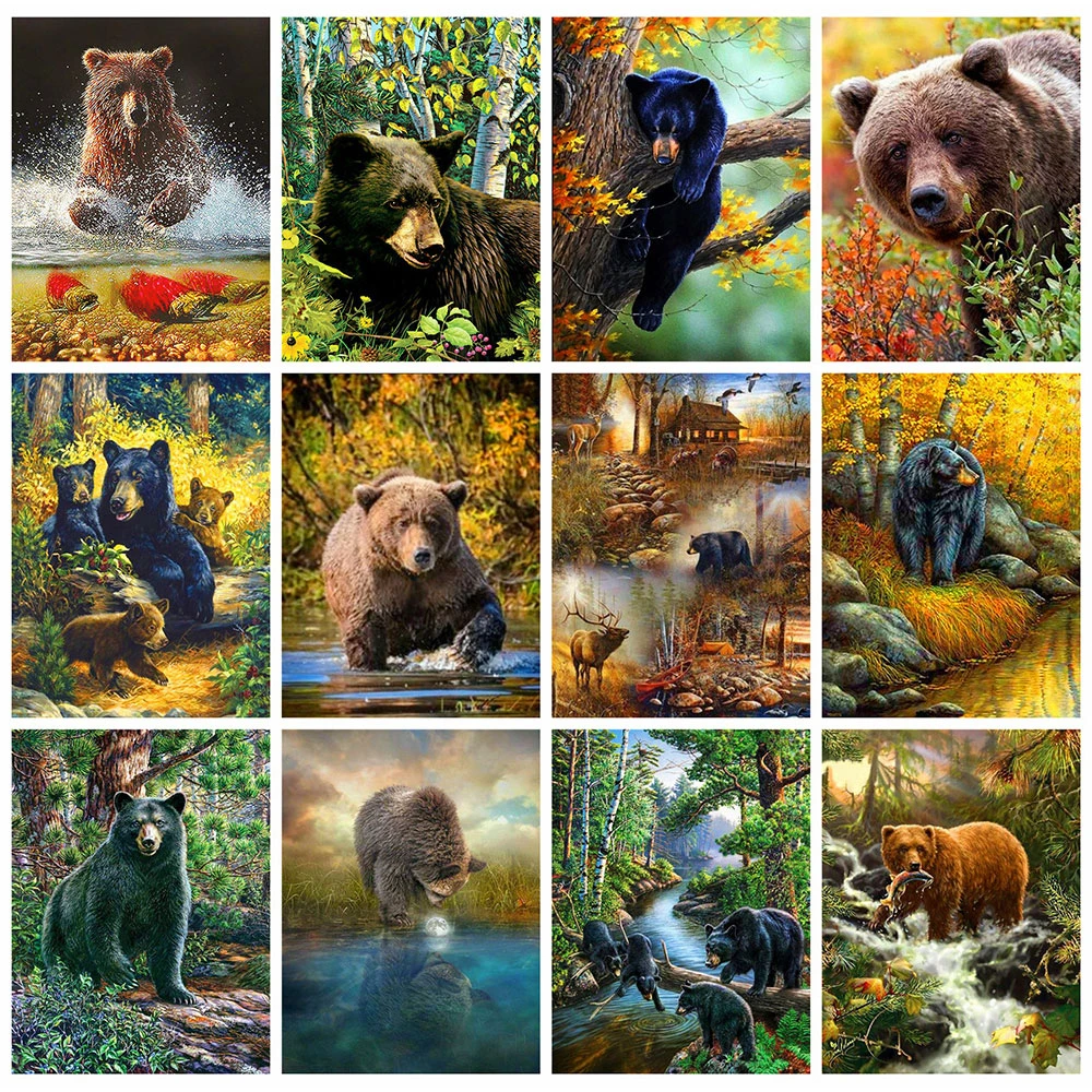 

HUACAN Diamond Painting Full Round Square Animal Pictures Of Rhinestones 5D DIY Diamond Embroidery Bear Mosaic Craft Kit