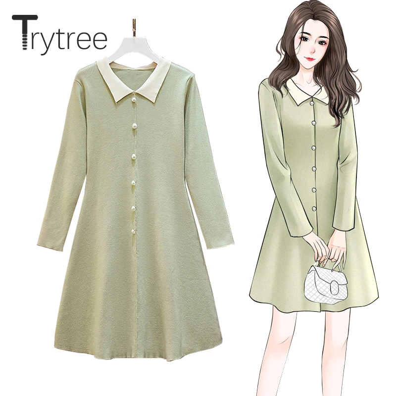 Ttytree осеннее зимнее женское Повседневное платье с отложным воротником