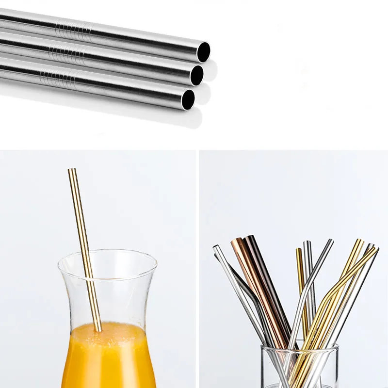 Многоразовые соломы 304 Нержавеющая сталь металлический смузи питьевой набор