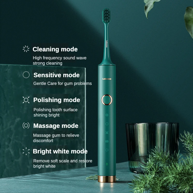 Лебооо Обновленная Автоматическая Умная Ультразвуковая Электрическая Зубная Щетка с Индукционной Зарядкой и Мягкими Щетинками из Чая Полифенолов.