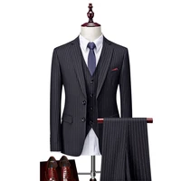 man suit 3 pieces england style striped suit set mens business suit formal clothing gentleman wedding dress slim fit suit black