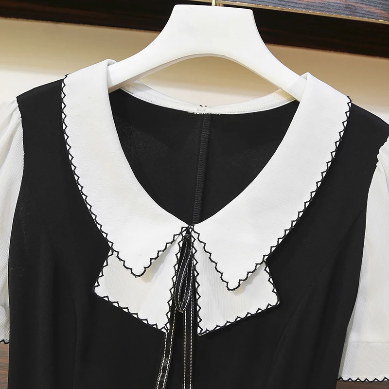 

Womens Cute Plus Size L-5XL Dress XXL XXXL 3XL XXXXL 4XL XXXXXL 2021 Summer Short Sleeve Party Robes Slim Casual Patchwork Dress