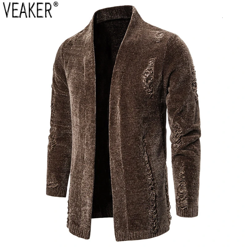 Мужской однотонный вязаный кардиган Повседневный свитер с длинным рукавом