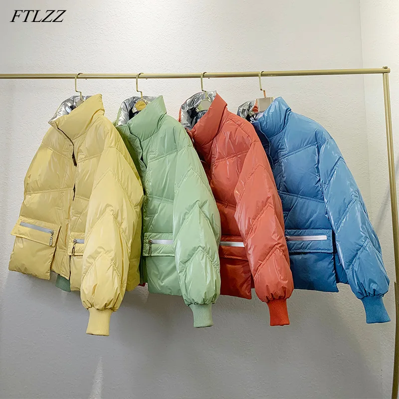 Ftlzz New Winter Women Short Stand Collar Pocket Design Warm Down Coat 90% White Duck Thick Parkas | Женская одежда