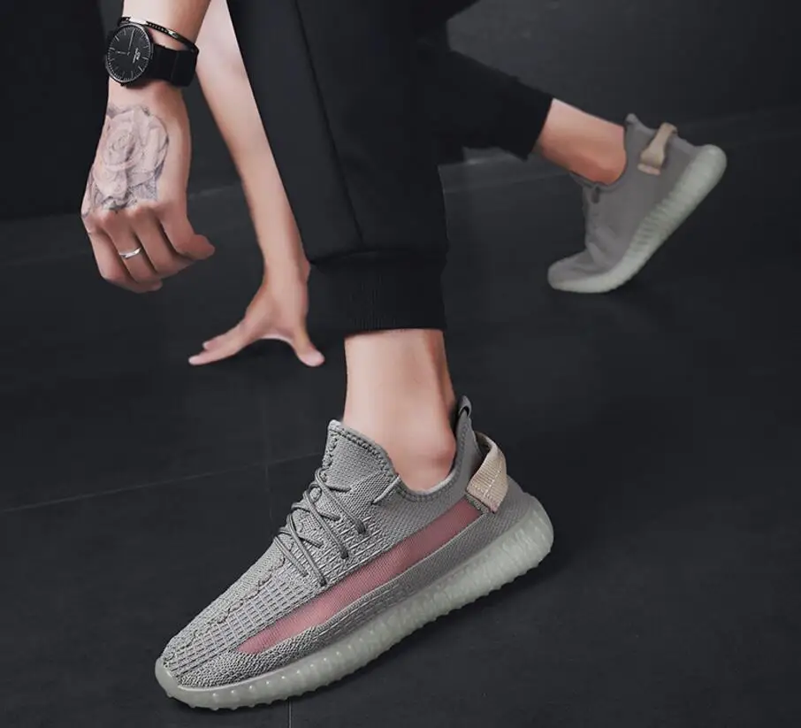 2020 New Men's Knit Breathable Running Shoes Lightweight Loafers Outdoor Sneakers Vulcanized Zapatos De Hombre|Мужские кроссовки