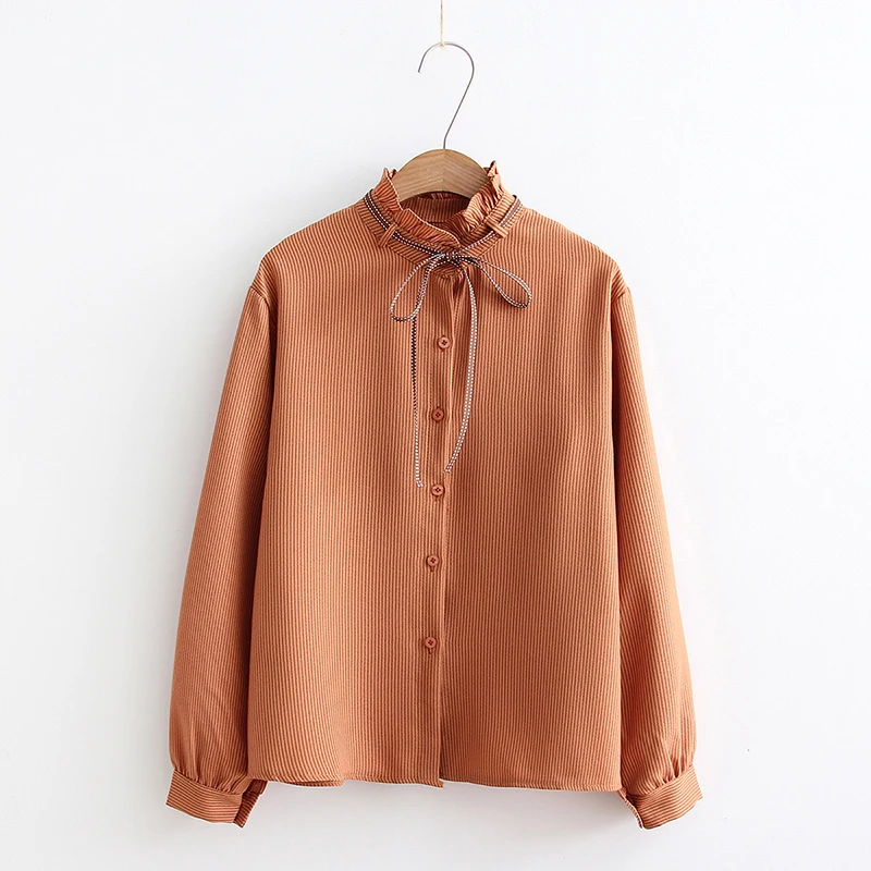 

New Slim Bottoming Shirt Long Sleeve Stand Collar Shirt Bow Tie Wild Shirt 2021 Autumn Fashion Women Shirts Stand Collar 3137 50