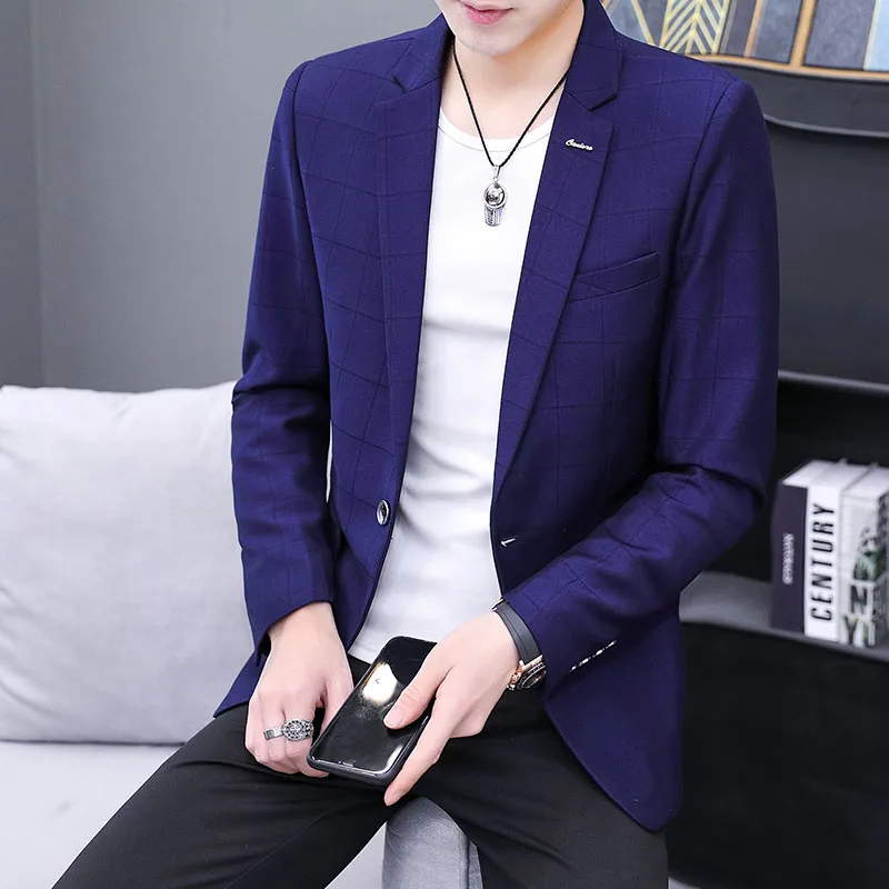 

Korean Slim Fit Blazers Mens Wedding Groom Formal Suit Jackets High Quality One Button Business Regular Blazer For Men