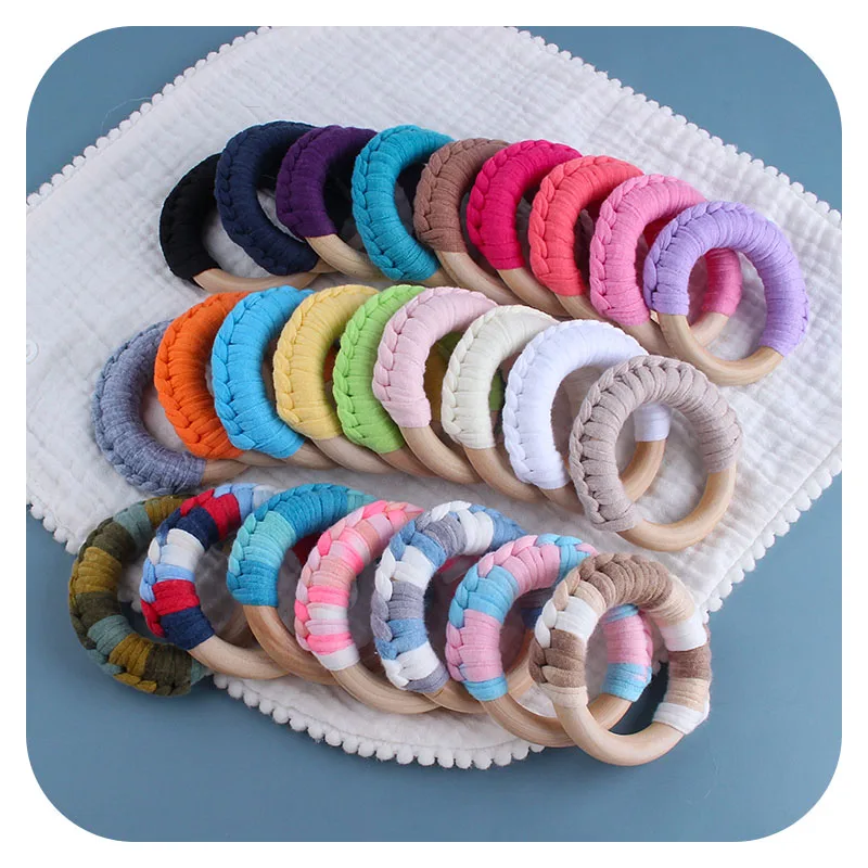 

Colorful Baby Chew Teether Cotton String Wooden Teething Ring Handmade Baby Teether Rattle Toy