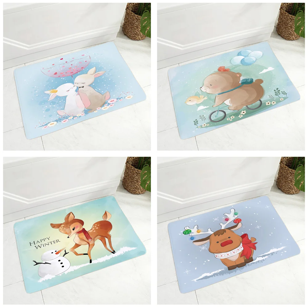 Симпатичный мультяшный олень лиса дверной коврик супер мягкий фланелевый ковер