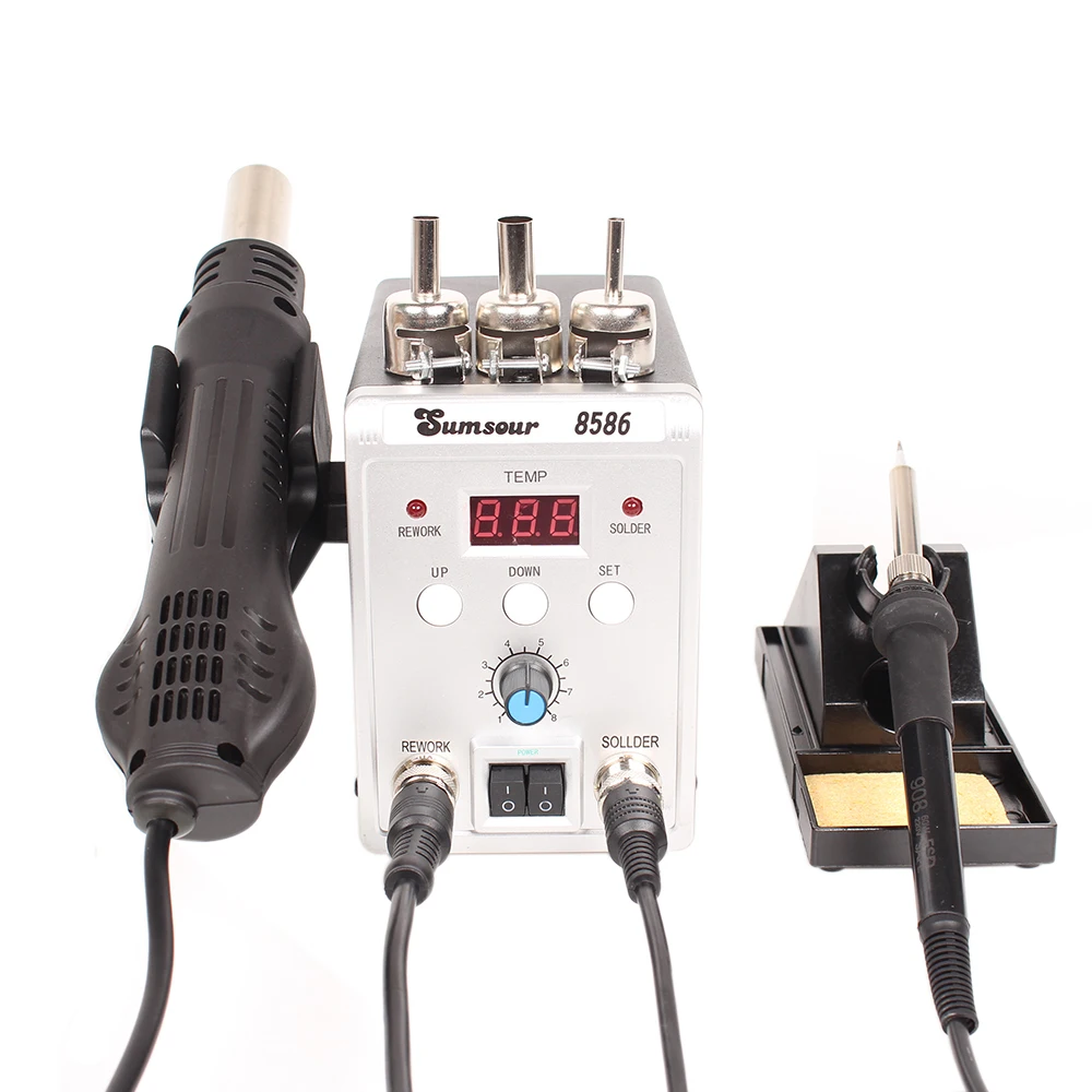 8586 BGA SMD паяльная станция 750 Вт 2 в 1 Цифровой ОУР фена для сварки набор инструментов