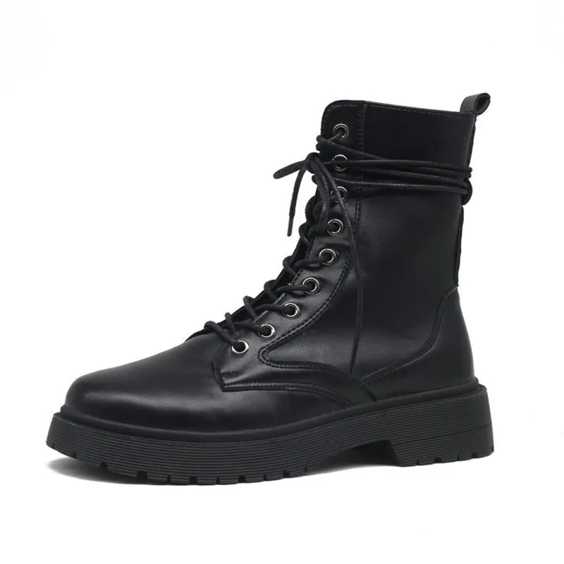 

British Lace Up Boots Women Creepers Mid-calf Motorcycle Botines Femme Vintage Sewing Equstrain Botas Mujer Platform Shoes 2021