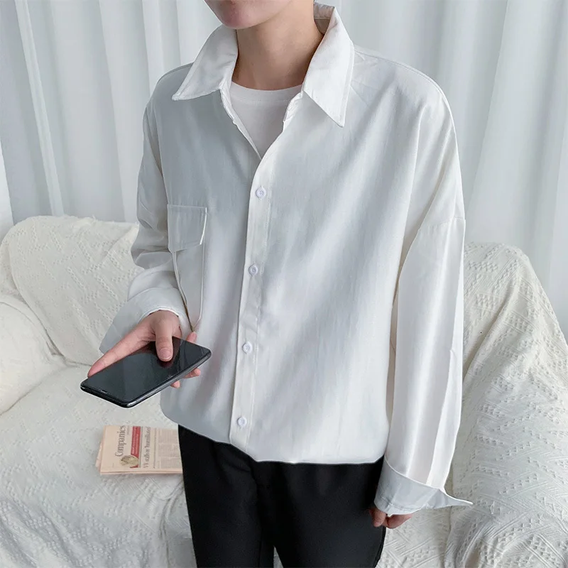 Осенняя черная белая рубашка Мужская модная классическая мужская деловая