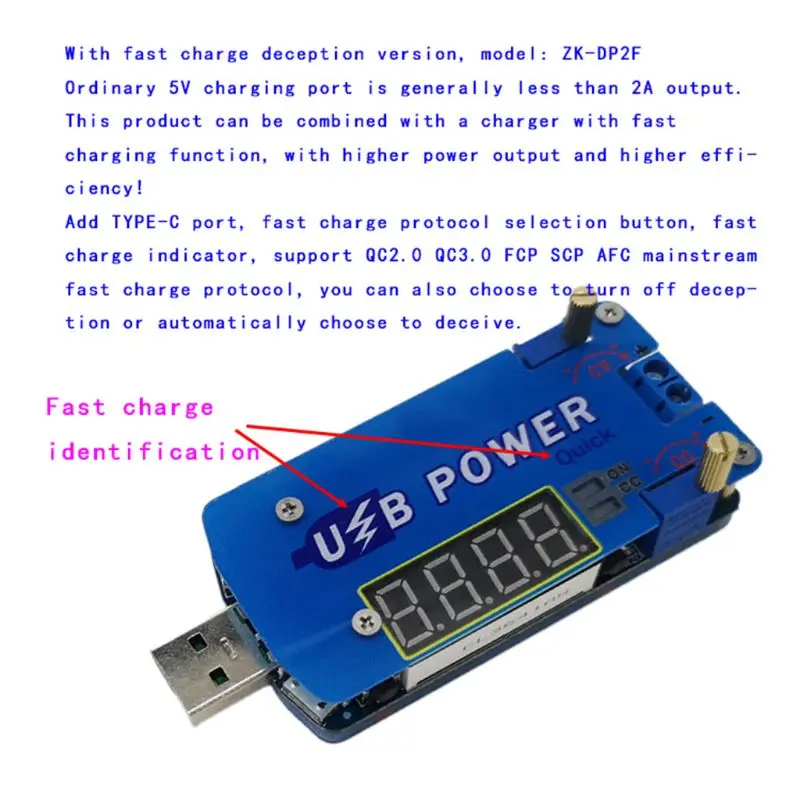 С spoof 15W USB Регулируемый понижающий источник питания 1-30V Быстрая зарядка обманка