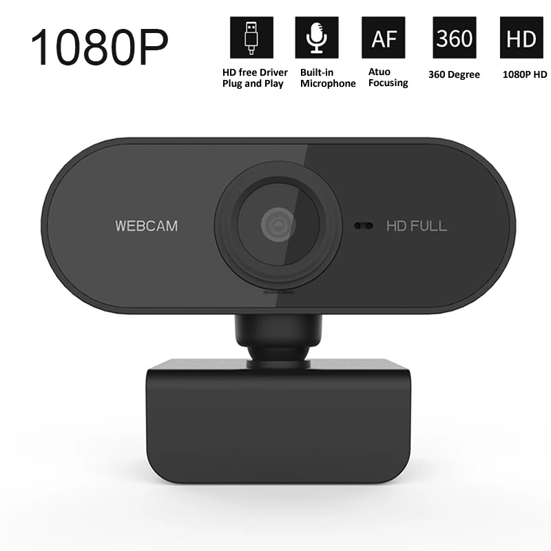 Cámara Web Full HD 1080P para ordenador, Webcam con micrófono, cámaras giratorias...