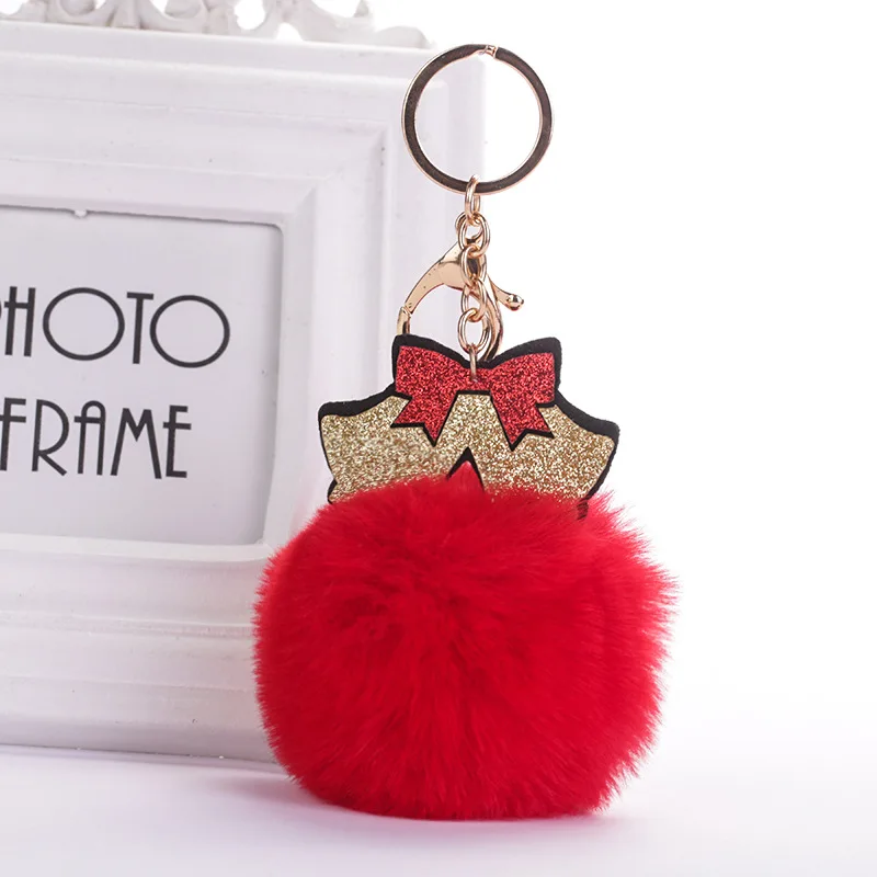 Помпон из искусственного кроличьего меха Рождественский брелок для ключей