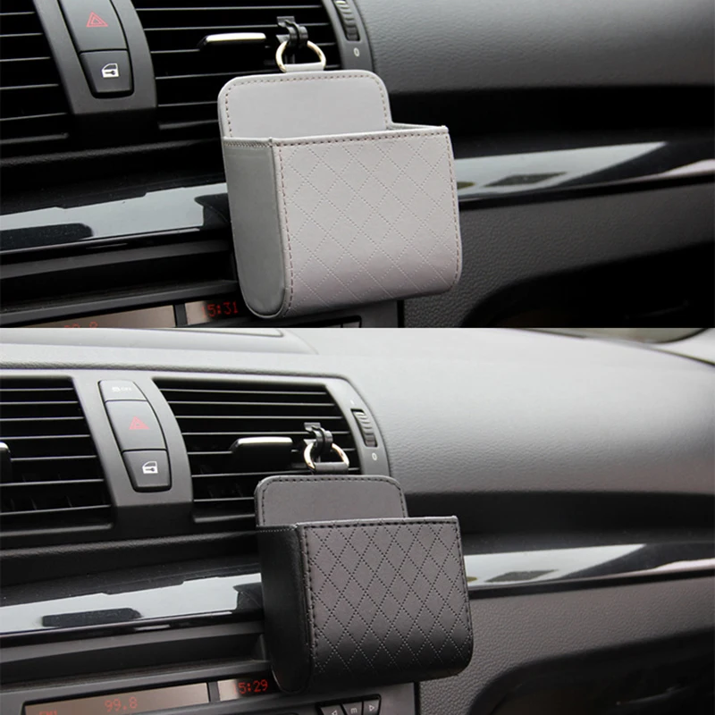 

Car Air Vent Dashboard Storage Bag Tidy Hanging Leather Organizer Box Glasses Phone Holder Storage Organizer Car Accessories