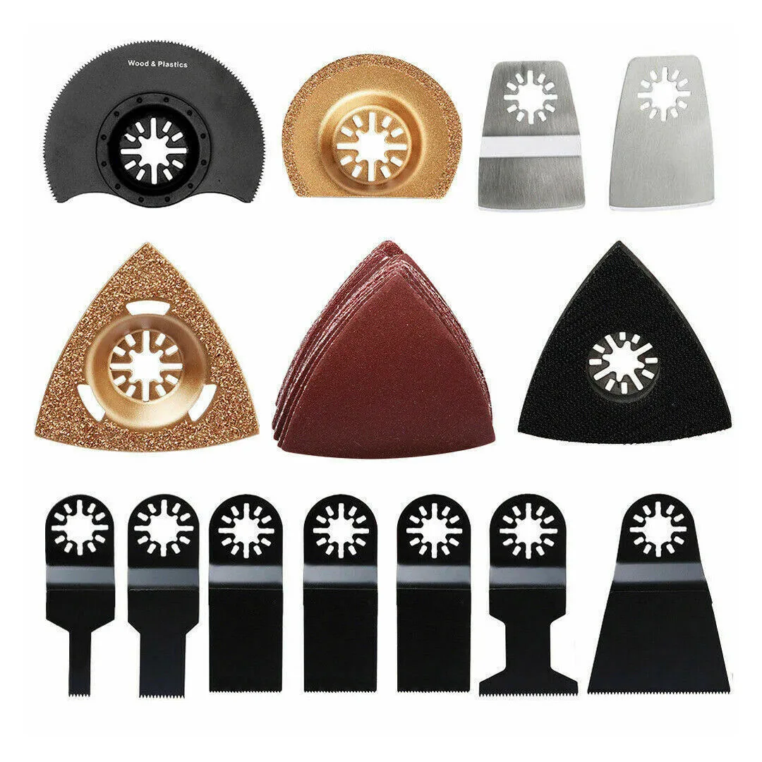 

10-88mm Saw Blades 38pcs/set Carpet Cutter Grinding Pad Leather Multi Tool Blades 80mm Triangle Sandpaper