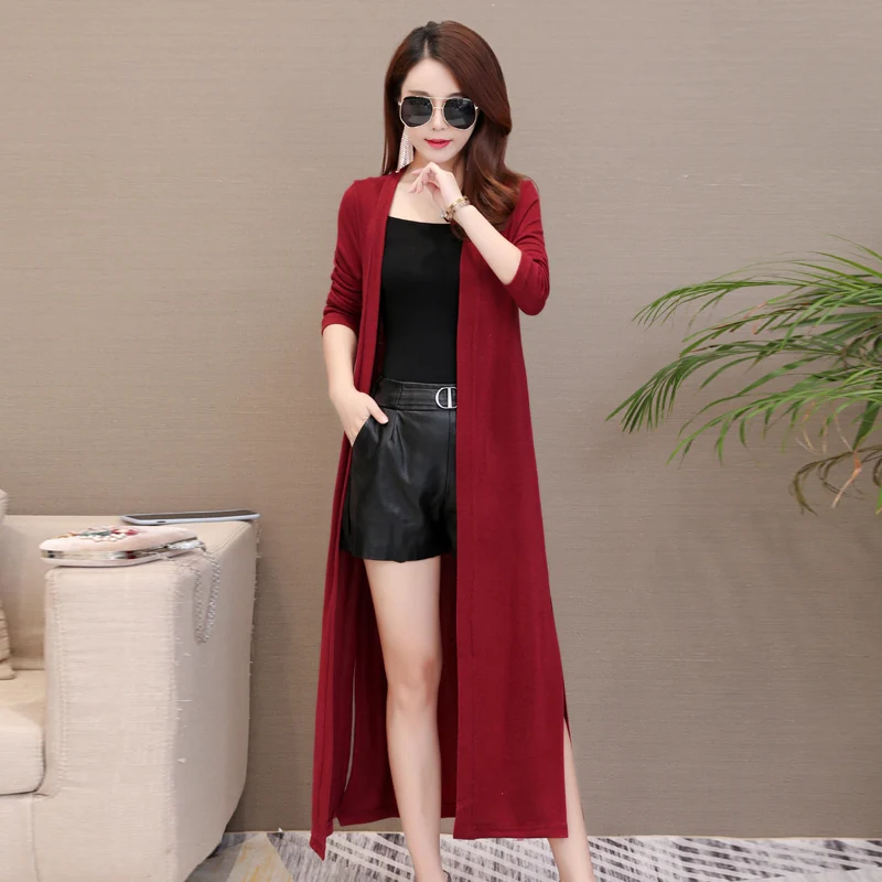 Женский длинный вязаный кардиган размера плюс весна осень 2020 Повседневный