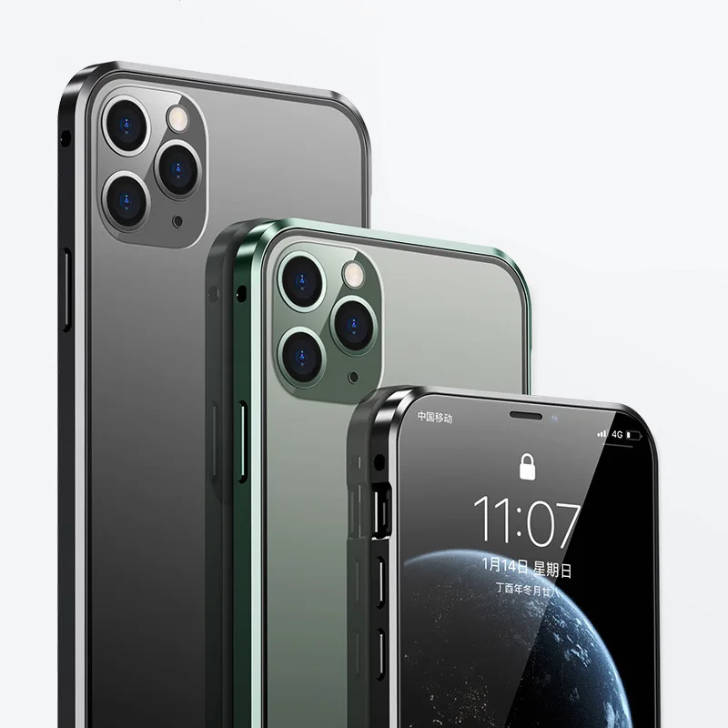 

Suitable for IPhone6/6S--iPhone12 Pro Max Mobile Phone Case Double-sided Glass Magnetic Metal Protective Cover