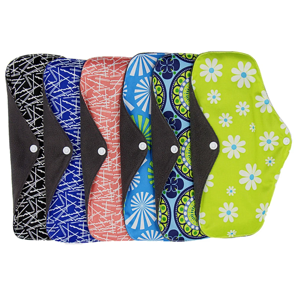 

5Pcs Washable Reusable Sanitary Towel Portable Foldable Breathable Bamboo Charcoal Cloth Menstrual Pads 25x18cm (Random Color)