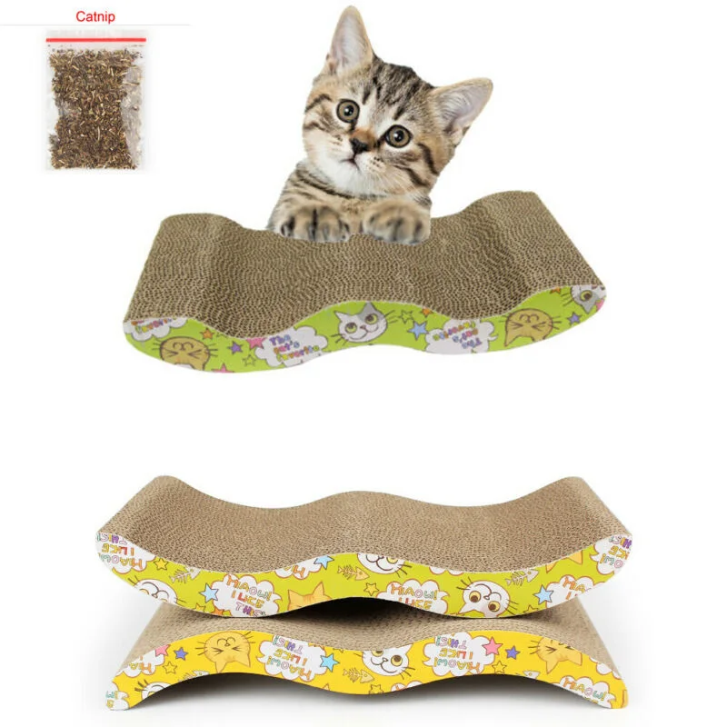 

44x22CM Big Pet Cat Scratching Corrugated Board Grinding Claw Plate+Catnip Paper Pad Climbing Frame Scraper Mat