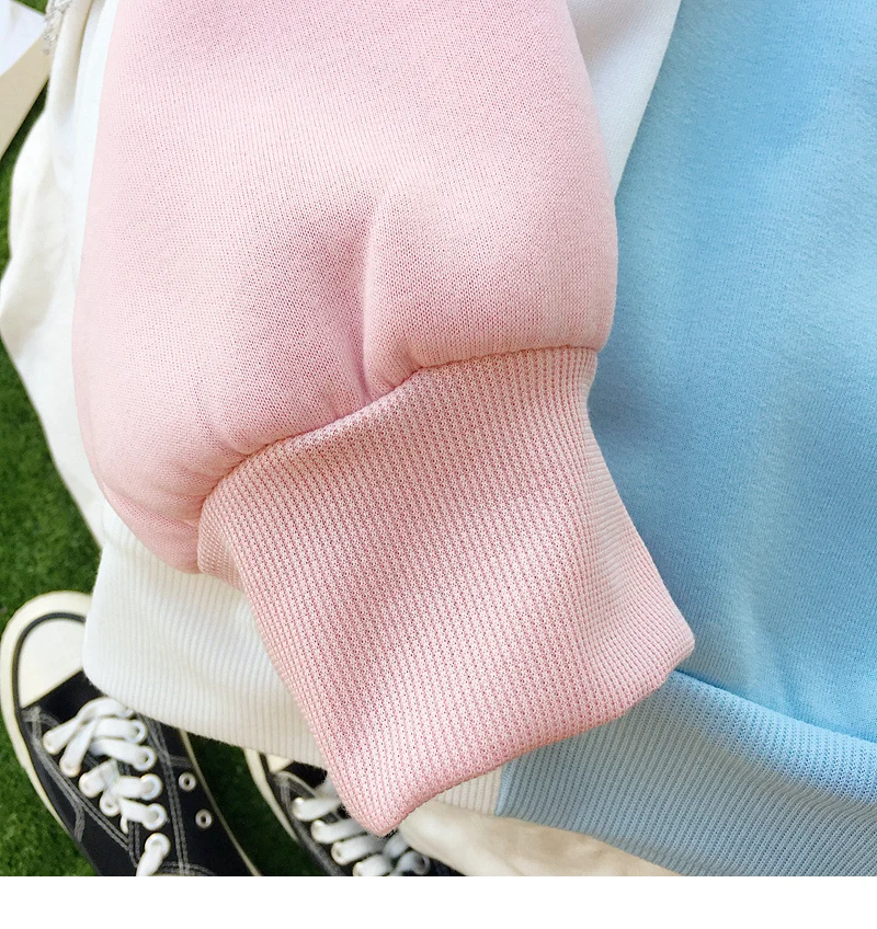 

New Korean Fashion Color Block Patchwork Hoodies Women Fleece BLACK PINK Letter Printed Kpop Sweatshirts Harajuku Streetwear To