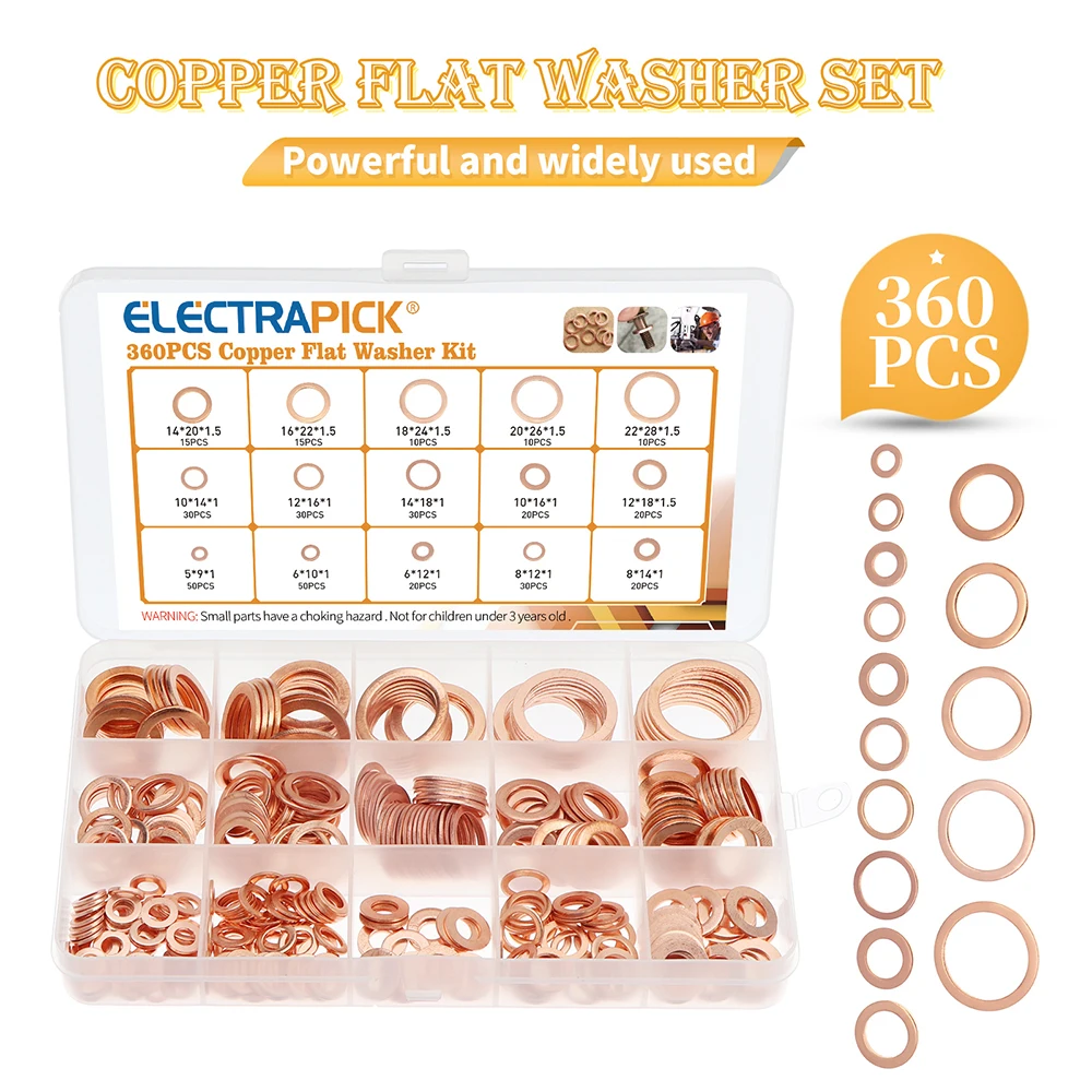 180/220/360Pcs Copper Sealing Solid Gasket Washer Sump Plug Oil For Boat Crush Flat Seal Ring Tool Hardware Accessories Pack New