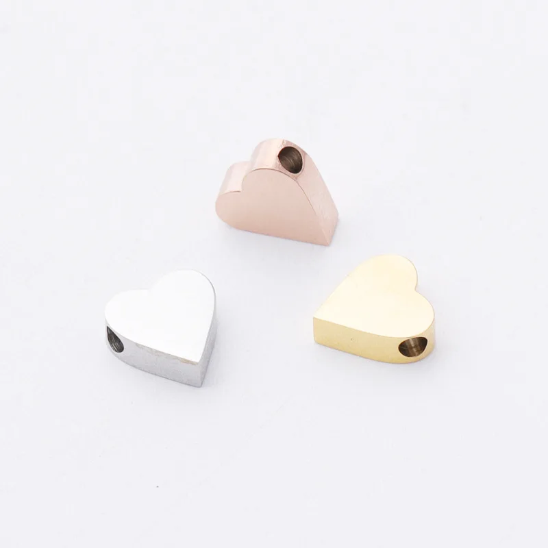 

10PC DIY The Mirror Steel Heart Pendants Wholesale Chain Necklace Bracelet Accessories Gold Plated Manual Material Gifts