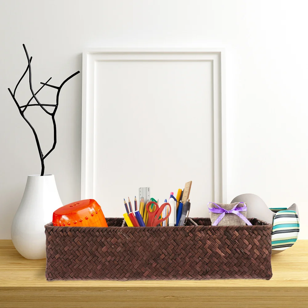 

1pc Sea Grass Woven Sundries Storage Box 3 Compartments Storage Box for Home