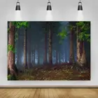 Фон для студийной фотосъемки с изображением уборной дороги в туманном лесу и больших деревьев