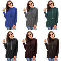 spring autumn new hooded womens european american solid color long sleeve loose pullover womens top with drawcord