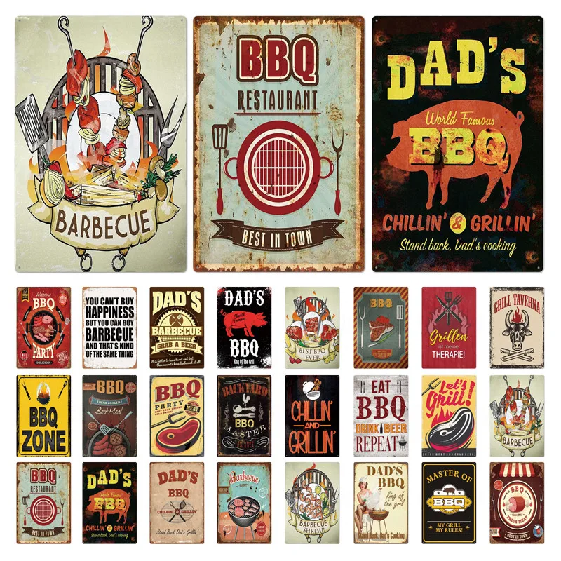 

DAD'S BBQ Signs Metal Tin Signs Plaque Metal Wall Decoration For Grill Bar Pub Kitchen Party Zone Vintage Metal