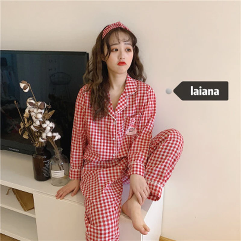 Женские милые пижамы в клетку с длинными рукавами рисунком поросенка весна лето